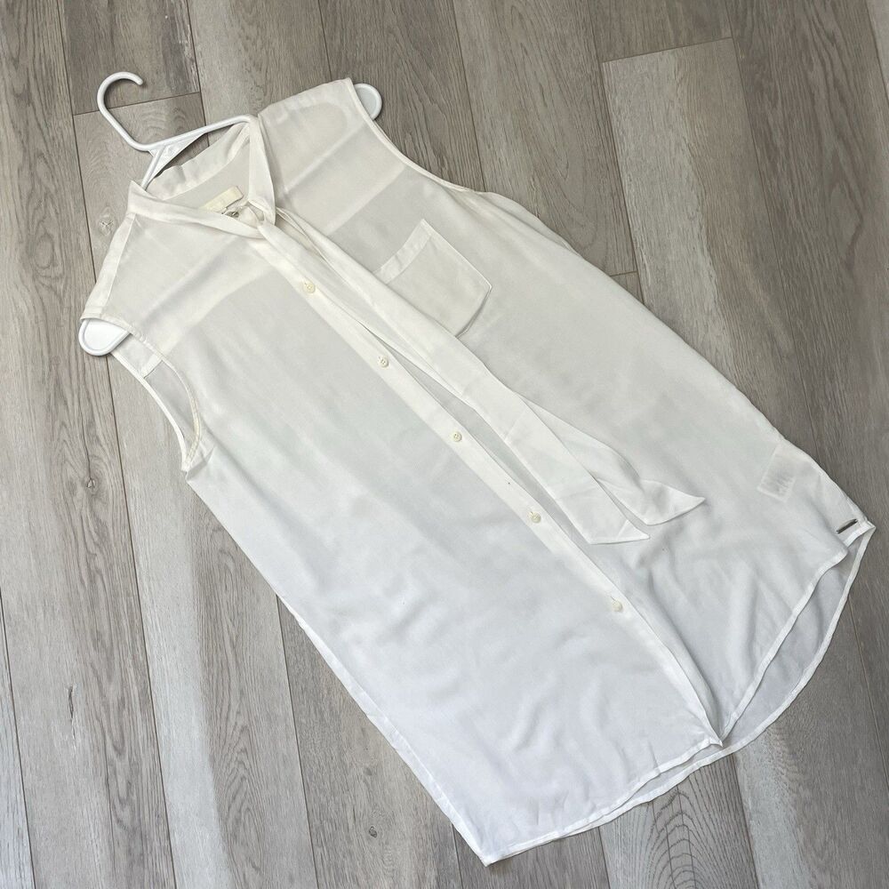 Diesel Buttonup Tunic silk sleeveless tie collar long womens White (medium) - Picture 1 of 6